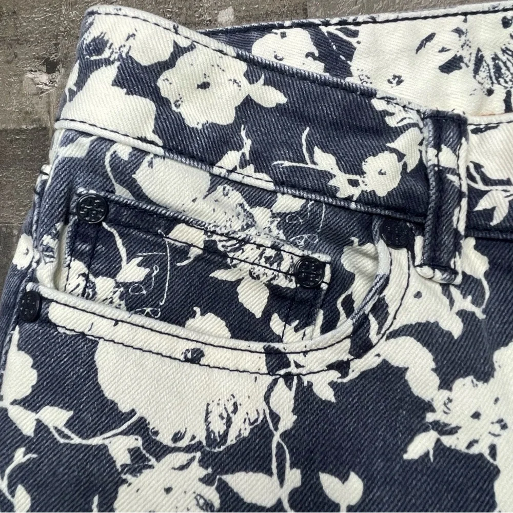 Tory Burch Floral Alexa Cropped Skinny Jeans size 28